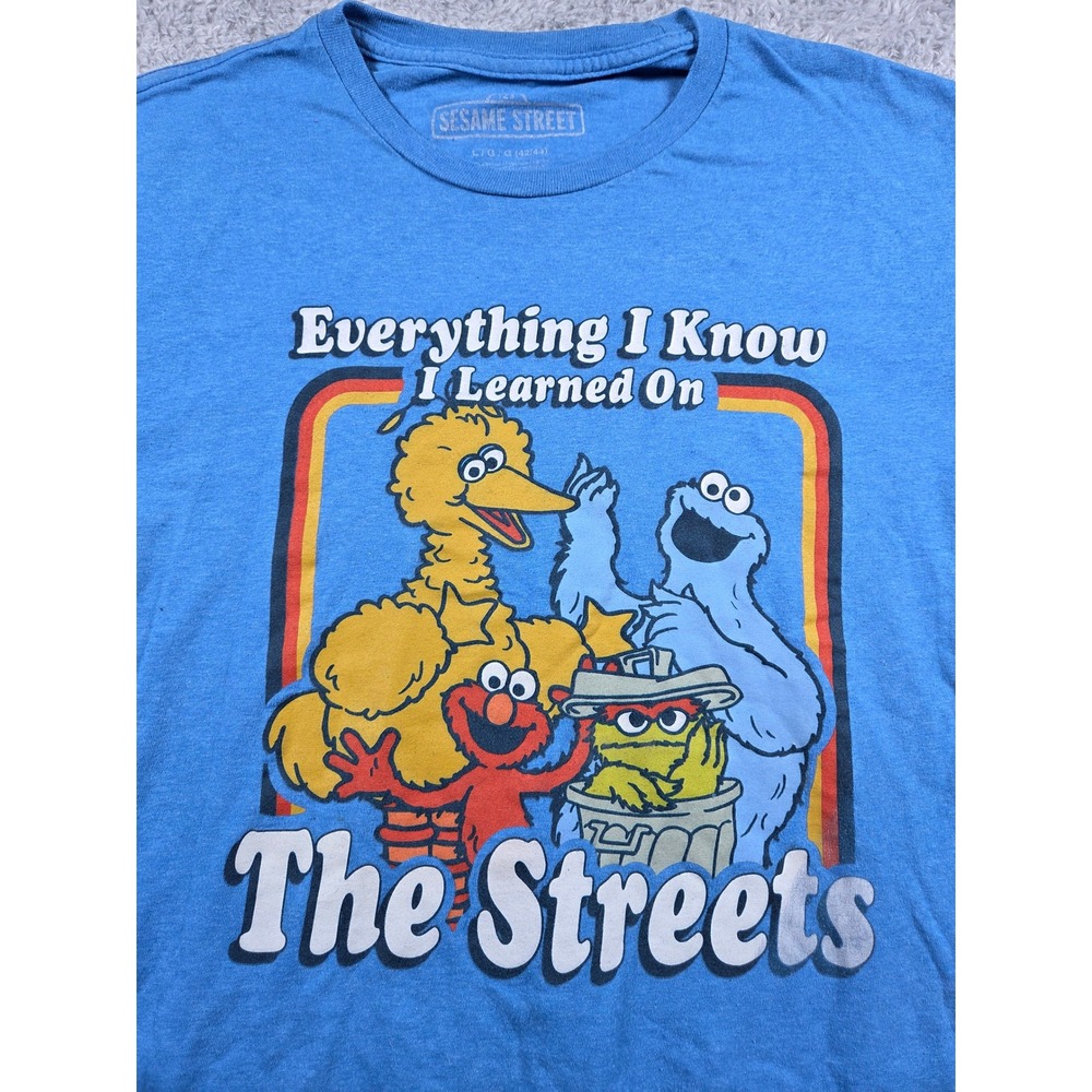 Sesame Street Graphic T-Shirt Large Blue Mens Everything I Know Learned Streets
